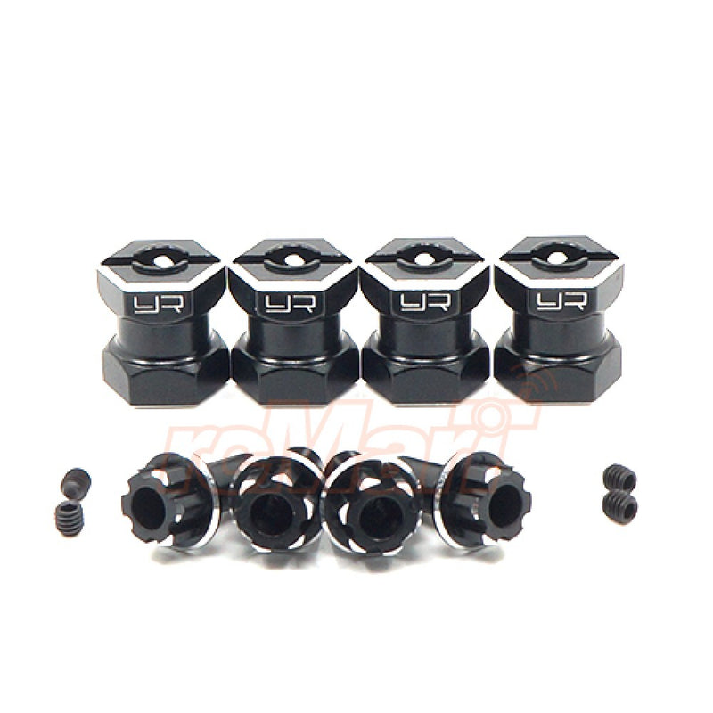 YEAH RACING WA-023BK ALUMINIUM HEX ADAPTER 15MM OFFSET FOR 12MM HEX WHEELS BLACK 4 PIECES