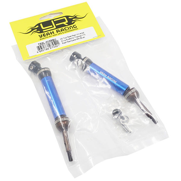 YEAH RACING TRSL-015RBU HD TOOL STEEL REAR UNIVERSAL DRIVE SHAFTS FITS 1/10 SLASH STAMPEDE 4X4 BLUE