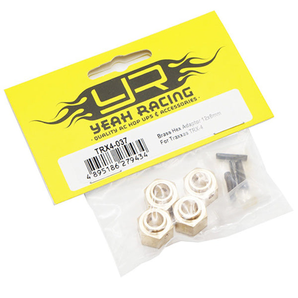 YEAH RACING TRX4-037 12MM BRASS HEX ADAPTOR 8MM OFFSET 4 PIECES FITS TRX-4 AND TRX-6