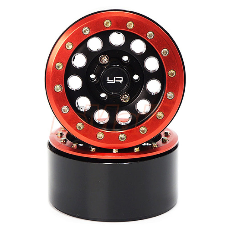 YEAH RACING WL-0117RD 1.9 INCH ALUMINIUM CNC F-RG BEADLOCK WHEEL WITH WHEEL HUB 2 PIECES RED