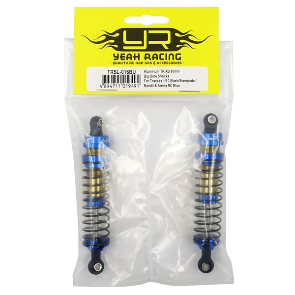 YEAH RACING TRSL-016BU ALUMINIUM TR-XB 90MM BIG BORE SHOCKS FITS 1/10 SLASH STAMPEDE BANDIT ARRMA RC BLUE