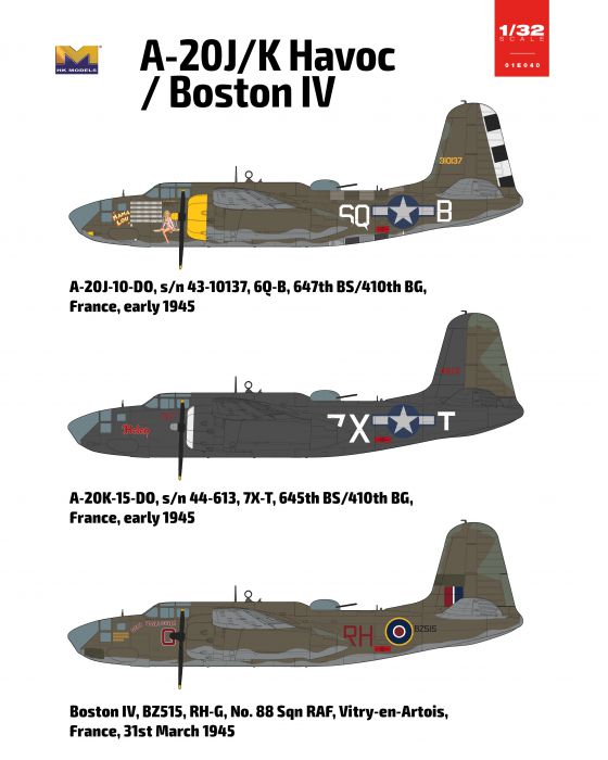 HK MODELS 01E040 A-20J/K HAVOC / BOSTON IV 1/32 SCALE PLASTIC MODEL KIT BOMBER