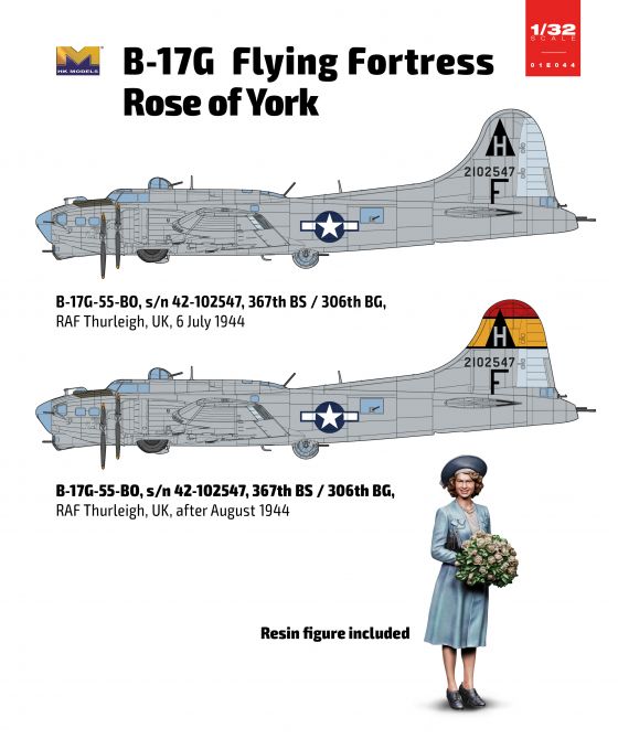 HK MODELS 01E044 B-17G FLYING FORTRESS ROSE OF YORK  LIMITED EDITION RESIN FIGURE INCLUDED 1/32 SCALE PLASTIC MODEL KIT BOMBER