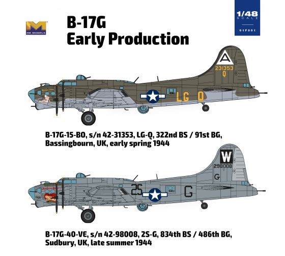 HK MODELS 01F001 B-17G EARLY PRODUCTION 1/48 SCALE PLASTIC MODEL KIT BOMBER