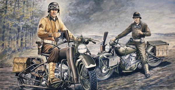 ITALERI 322 U.S MOTORCYCLES HARLEY DAVIDSON 'WLA' TWO MOTORBIKES AND FIGURES 1/35 SCALE PLASTIC MODEL KIT