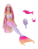 BARBIE COLOUR CHANGE PURPLE AND PINK MERMAID DOLL WITH PINK DOLPHIN