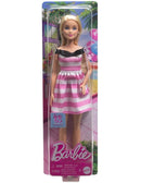 BARBIE 65TH ANNIVERSARY FASHION DOLL BLONDE HAIR WITH PINK AND WHITE STRIPE DRESS