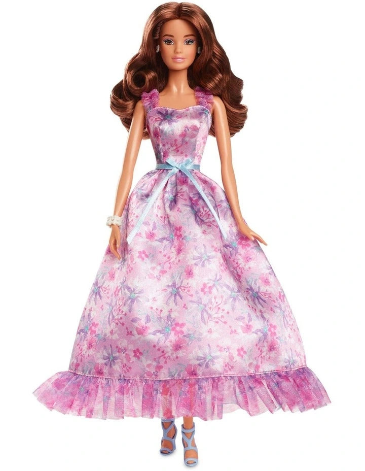 BARBIE SIGNATURE BIRTHDAY WISHES 2024 BROWN HAIR WITH PURPLE FLORAL DRESS COLLECTOR DOLL