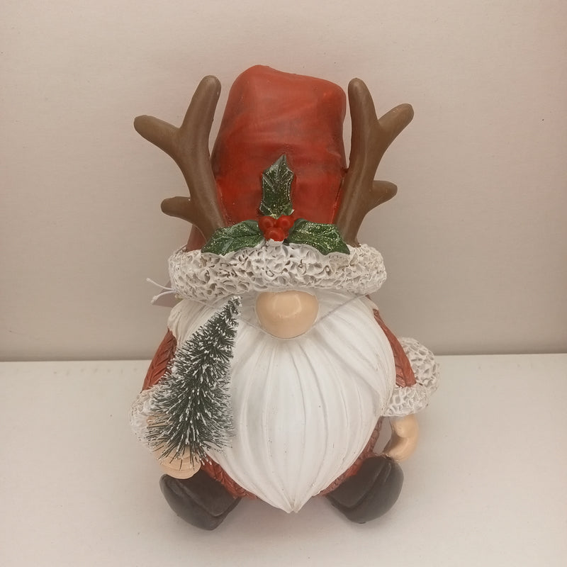 COTTON CANDY SITTING GNOME SANTA WITH TREE 17CM