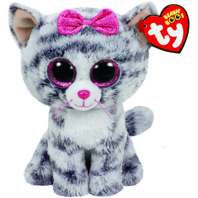 TY BEANIE BOOS KIKI GREY CAT MEDIUM PLUSH