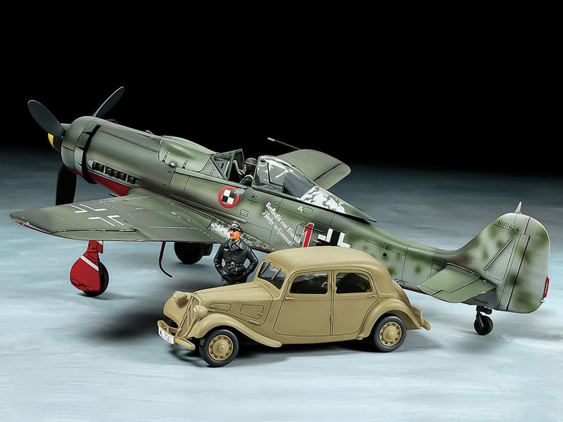 TAMIYA 25213 FOCKE WULF FW190 D-9 JV44 AND CITROEN 11CV STAFF CAR SET 1/48 SCALE PLASTIC MODEL KIT