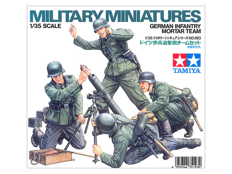 TAMIYA 35193 GERMAN INFANTRY MORTAR TEAM FOUR FIGURES 1/35 SCALE PLASTIC MODEL KIT FIGURINES