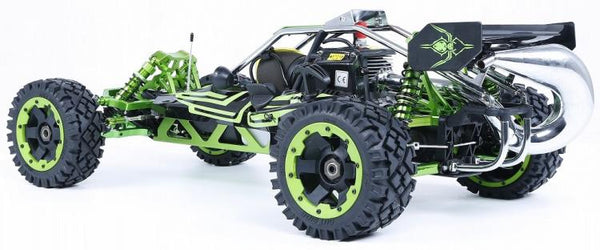 ROVAN 360AG03 BODY 29 GREEN / BLACK 36CC BAJA 5B BUGGY WITH VICTORY TUNED EXHAUST PIPE, SYMETRICAL STEERING AND GT3B CONTROLLER READY TO RUN GAS POWERED RC CAR