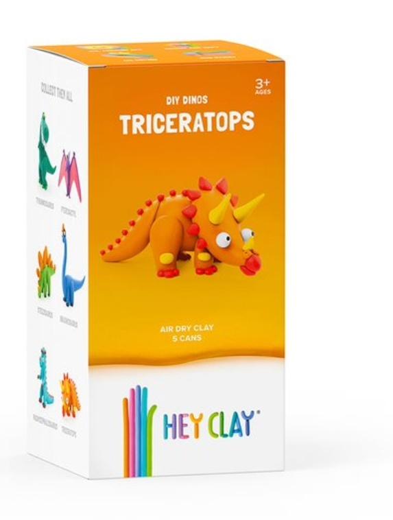 TOMY HEY CLAY DINOS TRICERATOPS AIR-DRY CLAY SET INCLUDES 5 CANS OF AIR DRY CLAY