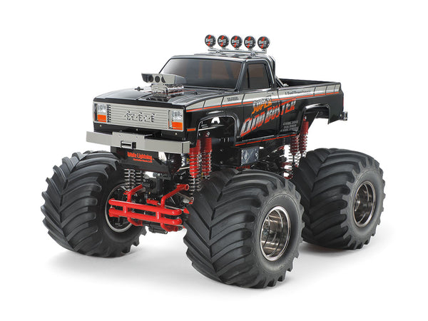 TAMIYA 47432 SUPER CLOD BUSTER BLACK EDITION MONSTER TRUCK 1/10 RADIO CONTROL MODEL KIT WITH TWO 540 BRUSHED MOTORS AND TWIN MOTOR ESC, REQUIRES RADIO SYSYTEM SERVO AND BATTERY