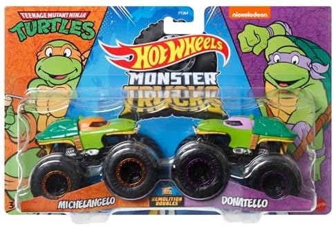 HOT WHEELS MONSTER TRUCKS DEMOLITION DOUBLES NICKELODEON TEENAGE MUTANT NINJA TURTLES MICHELANGELO VS DONATELLO