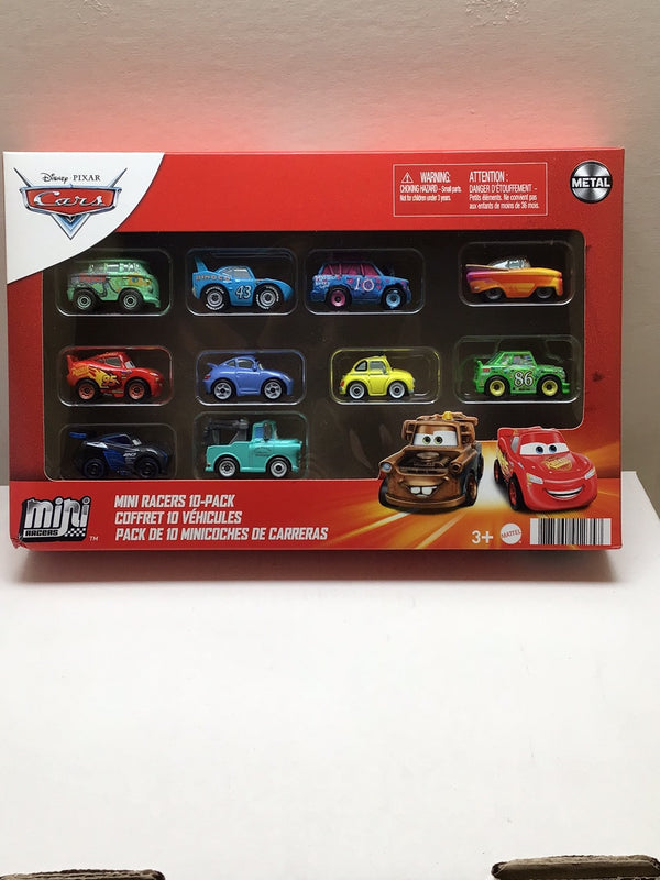 DISNEY PIXAR CARS MINI RACERS 10 PACK - RADIATOR SPRINGS RAMONE - LIGHTNING MCQUEEN - STRIP WEATHERS AKA THE KING - BRAND NEW MATER - JACKSON STORM - LUIGI - SALLY - CHICK HICKS - BLINDSPOT - FILLMORE DIECAST METAL CARS