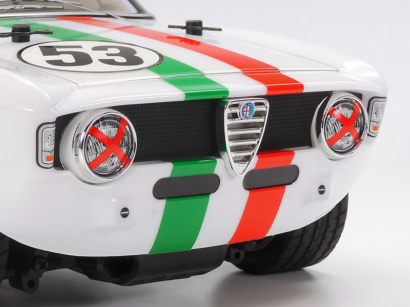 TAMIYA 47501 ALFA ROMEO GIULIA SPRINT GTA MB-01 385MM CHASSIS PRE-PAINTED SHELL (WHITE) 1/10 SCALE REMOTE CONTROL KIT WITH HOBBYWING ESC, RADIO SYSTEM SERVO AND BATTERY REQUIRED