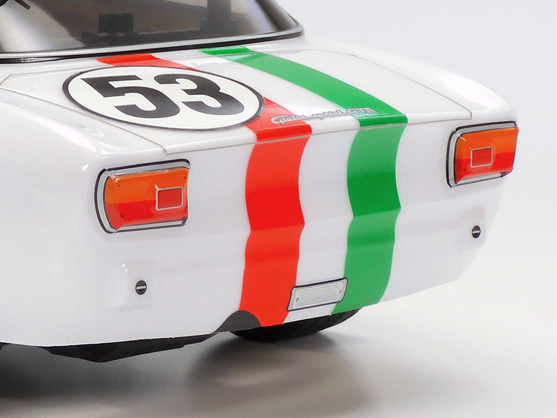 TAMIYA 47501 ALFA ROMEO GIULIA SPRINT GTA MB-01 385MM CHASSIS PRE-PAINTED SHELL (WHITE) 1/10 SCALE REMOTE CONTROL KIT WITH HOBBYWING ESC, RADIO SYSTEM SERVO AND BATTERY REQUIRED