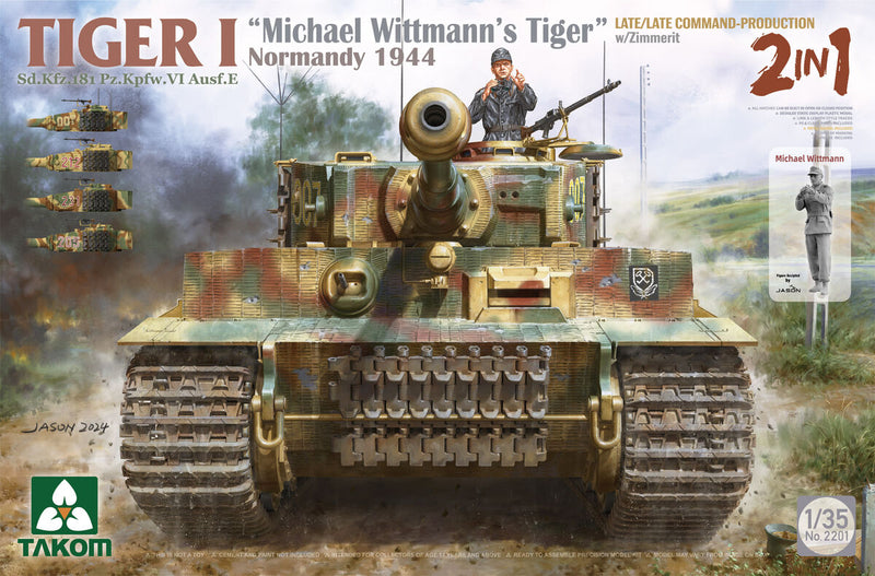 TAKOM 2201 TIGER I SD.KFZ.181 PZ.KPFW.VI AUSF.E MICHAEL WITTMANN LATE COMMAND PRODUCTION 2 IN 1 1/35 SCALE PLASTIC MODEL KIT TANK