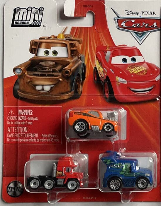 DISNEY PIXAR CARS MINI RACERS 3 PACK INCLUDES SNOT ROD - DJ - MACK DIECAST METAL CARS