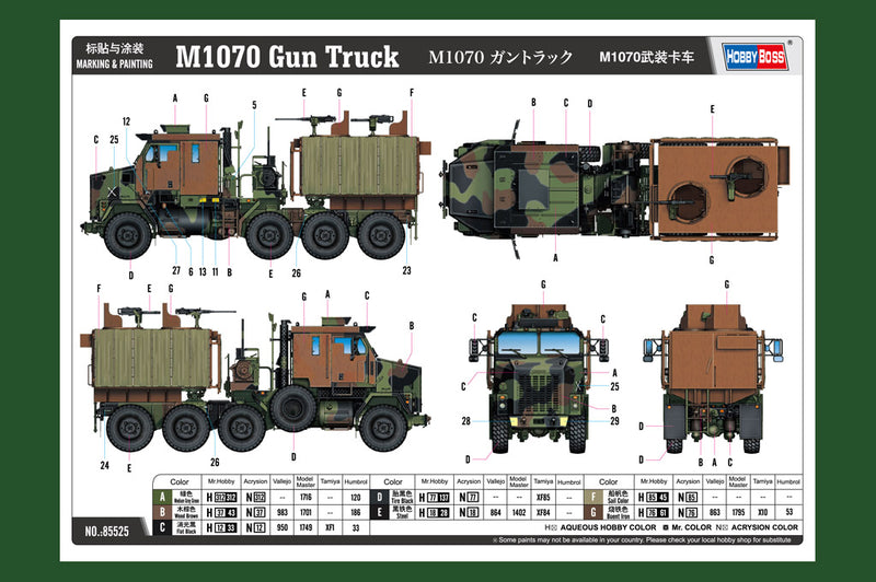 HOBBY BOSS 85525 M1070 GUN TRUCK 1/35 SCALE PLASTIC MODEL KIT