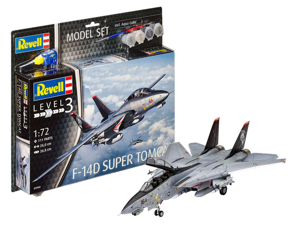REVELL 63960 GRUMMAN F-14D SUPER TOMCAT INCLUDES PAINT AND GLUE 1/72 SCALE PLASTIC MODEL KIT FIGHTER