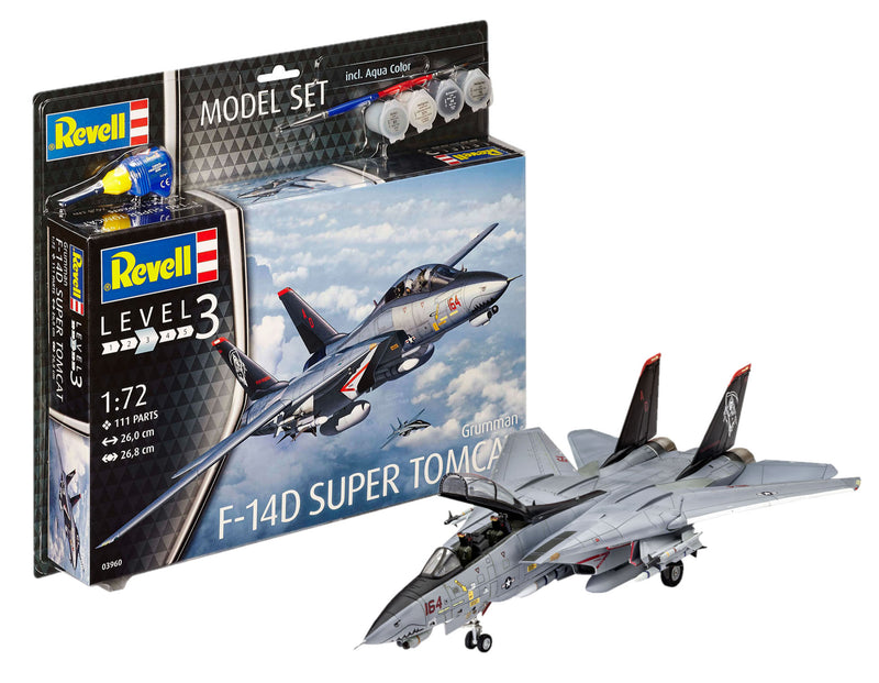 REVELL 63960 GRUMMAN F-14D SUPER TOMCAT INCLUDES PAINT AND GLUE 1/72 SCALE PLASTIC MODEL KIT FIGHTER