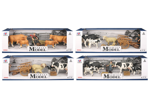 MODEL SERIES 172486 FARM ANIMALS 4 COWS WITH FIGURE AND ACCESSORIES SET