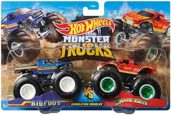 HOT WHEELS MONSTER TRUCKS DEMOLITION DOUBLES - TRI TO CRUSH ME VS BAJA BUSTER