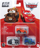 DISNEY PIXAR CARS MINI RACERS 3 PACK INCLUDES SNOT ROD - DJ - SHERIFF DIECAST METAL CARS