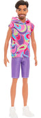 BARBIE FASHIONISTAS BOY DOLL 1991 65 INSPIRING STORIES 227 DARK BROWN HAIR AND BEARD WITH COLOURFUL PATTERN TOP AND PURPLE SHORTS