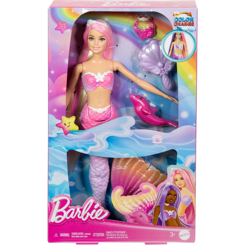 BARBIE COLOUR CHANGE PURPLE AND PINK MERMAID DOLL WITH PINK DOLPHIN