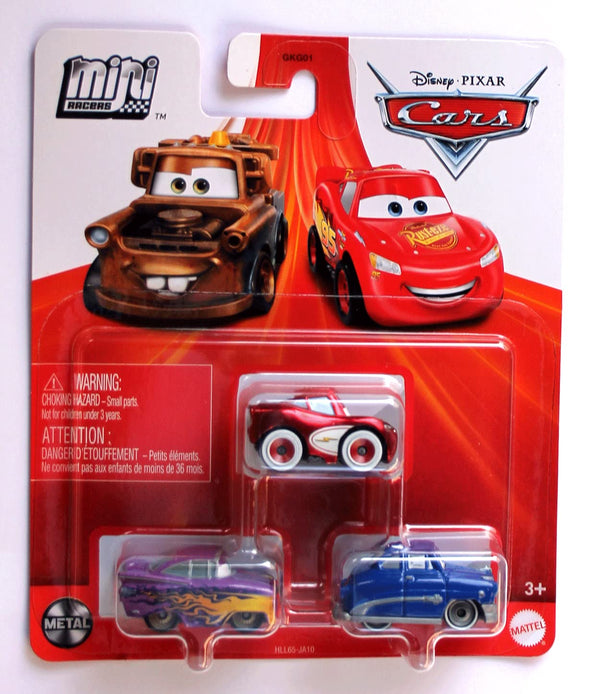 DISNEY PIXAR CARS MINI RACERS 3 PACK INCLUDES RAMONE - CRUISIN LIGHTNING MCQUEEN - DOC HUDSON DIECAST METAL CARS