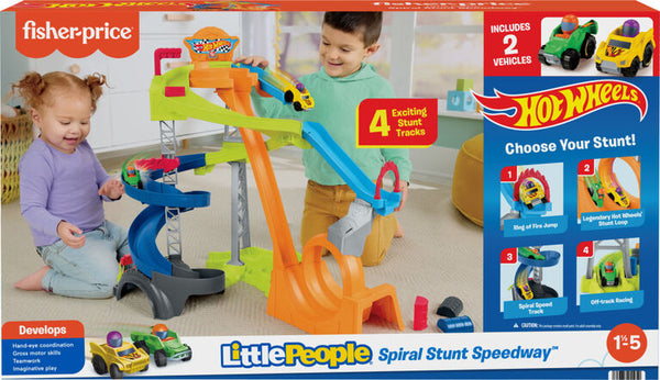 FISHER PRICE LITTLE PEOPLE HOT WHEELS SPIRAL STUNT SPEEDWAY