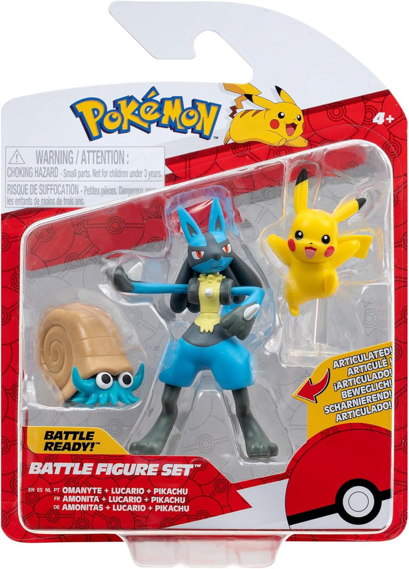 POKEMON 3 FIGURE PACK OMANYTE LUCARIO AND PIKACHU