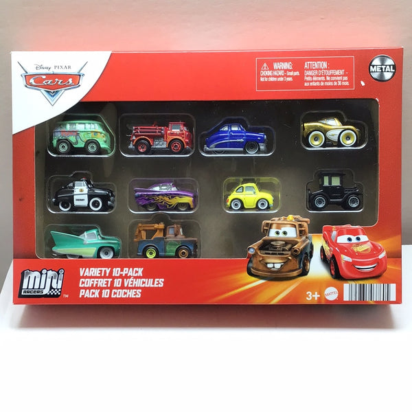 DISNEY PIXAR CARS MINI RACERS 10 PACK - GOLDEN CRUISIN LIGHTNING MCQUEEN - ROMONE - MATER - SHERIFF - DOC HUDSON - RED - FILLMORE - LIZZIE - LUIGI - FLO DIECAST METAL CARS