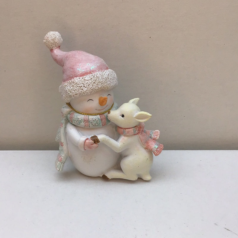 CHLOES GARDEN 9CM SNOWMAN WITH BABY DEER FIGURINE