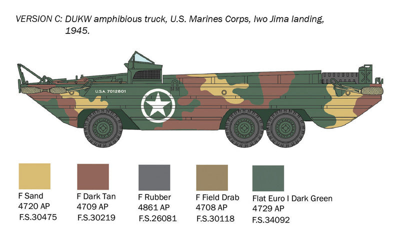 ITALERI 7022 DUKW 2.1/2 TON GMC AMPHIBIOUS VEHICLE DDAY ANNIVERSARY 1/72 SCALE PLASTIC MODEL KIT