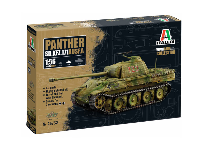 ITALERI 25752 PANTHER SD.KFZ.171 AUSF.A WITH ZIMMERMIT 1/56 SCALE PLASTIC MODEL KIT