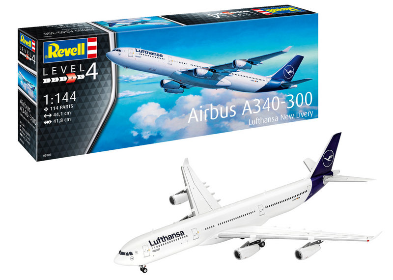 REVELL 03803 AIRBUS A340-300 LUFTHANSA NEW LIVERY 1/144 SCALE PLASTIC MODEL KIT