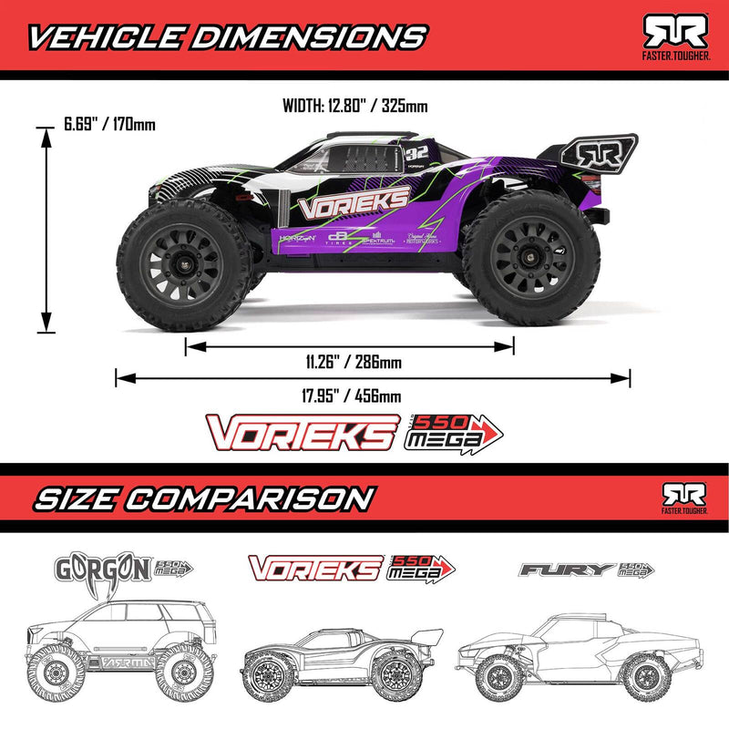 ARRMA VORTEKS 2WD MEGA 550 1/10 2WD STADIUM TRUCK READY TO RUN ORANGE INCLUDES BATTERY AND CHARGER