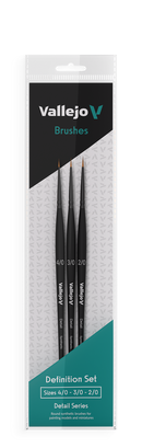 VALLEJO HOBBY DETAIL SERIES - DEFINITION SET OF 3 ROUND SYNTHETIC FIBER BRUSHES INCLUDES No.  4/0, 3/0 & 2/0