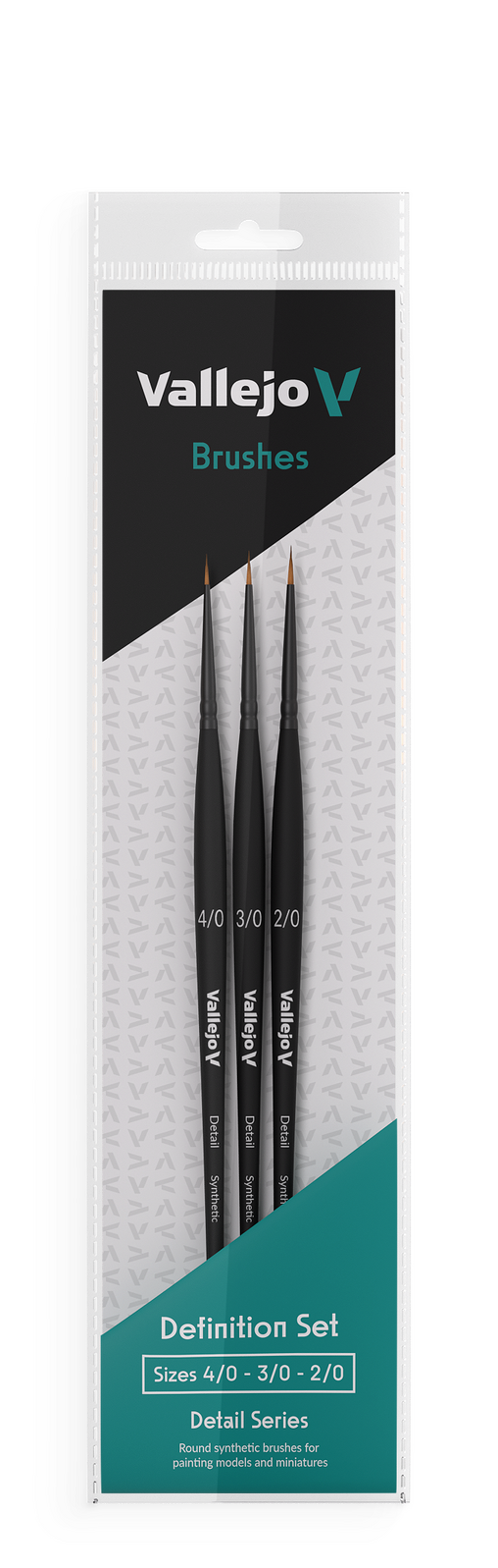 VALLEJO HOBBY DETAIL SERIES - DEFINITION SET OF 3 ROUND SYNTHETIC FIBER BRUSHES INCLUDES No.  4/0, 3/0 & 2/0