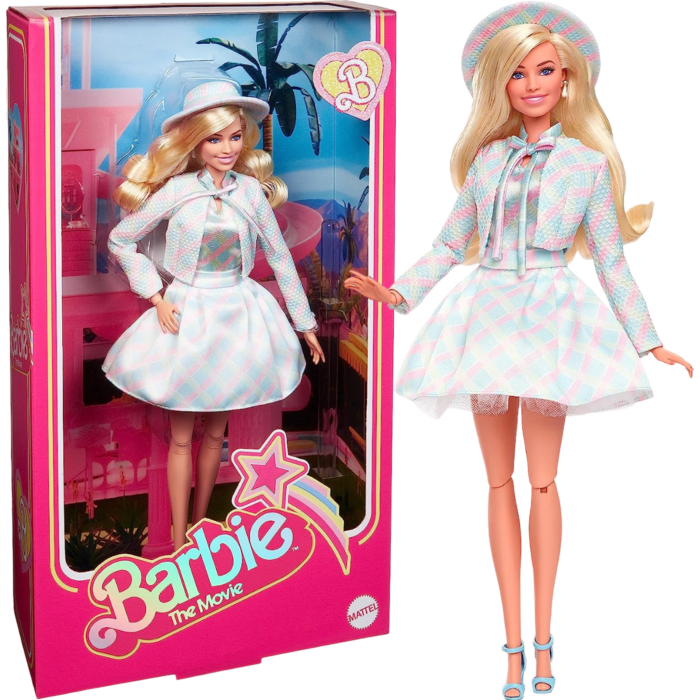 BARBIE THE MOVIE MARGOT ROBBIE PASTEL PLAID OUTFIT COLLECTABLE DOLL