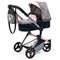 BAYER NEO VARIO GREY DENIM WITH PINK TRIM AND BUTTERFLY DOLL PRAM