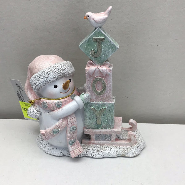 CHLOES GARDEN SNOWMAN WITH JOY SLEIGH 13CM