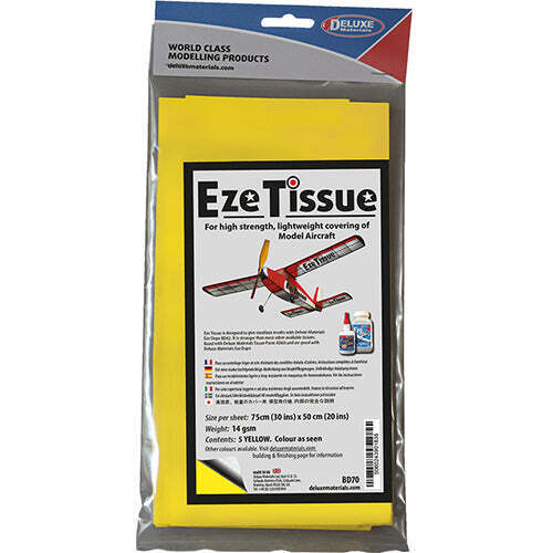 DELUXE MATERIALS BD70 EZE TISSUE FOR HIGH STRENGTH LIGHTWEIGHT COVERING OF MODEL AIRCRAFT IN YELLOW