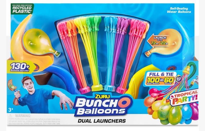 ZURU BUNCH-O-BALLOONS DUAL LAUNCHERS FILL AND TIE 100 TROPICAL PARTY WATER BALLOONS