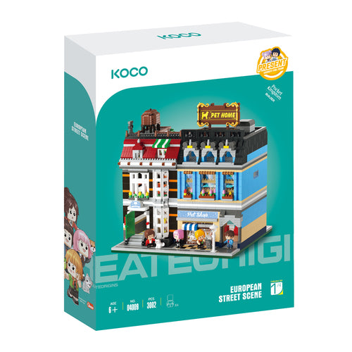 KOCO 04009 EUROPEAN STREET SCENE PET SHOP 3002 PIECE BUILDING BLOCK KIT